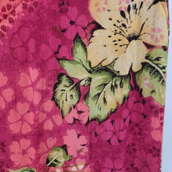 Vtg BILA Womens Pink Floral Crinkle Drop Waist Maxi Dress Sz L Pockets Rayon - Picture 2 of 12